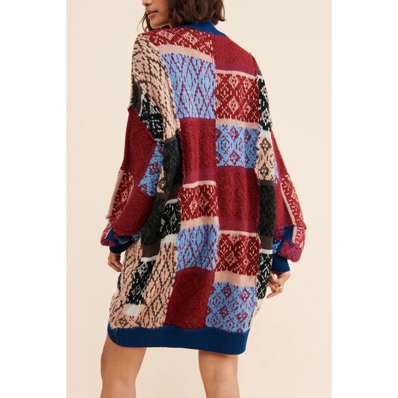 Free People Patched Argyle Long Sleeve Patchwork Mini Dress Ivy League M / L - Picture 3 of 6